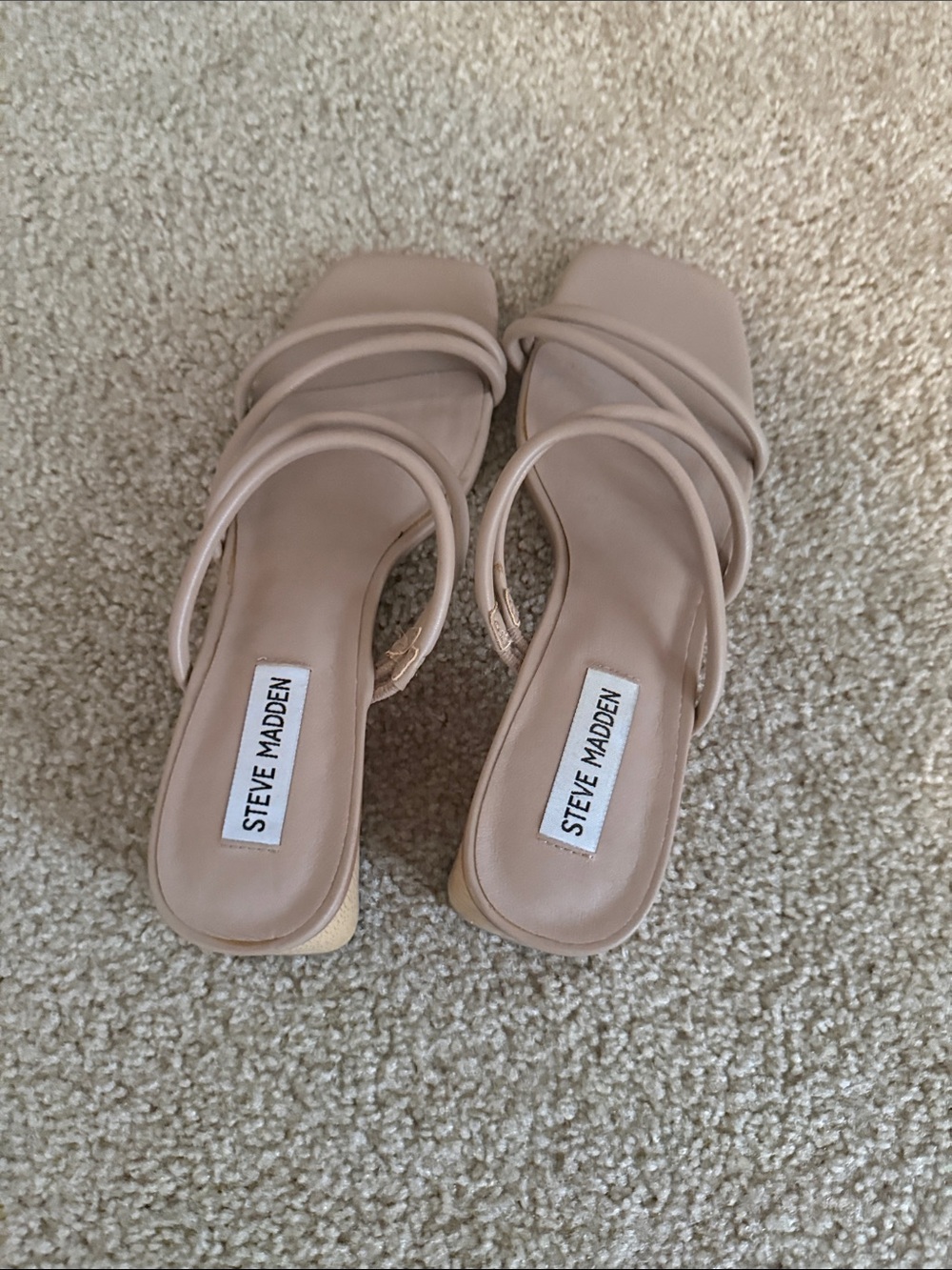 Steve Madden Beige Strappy Square-Toe block heel sandals